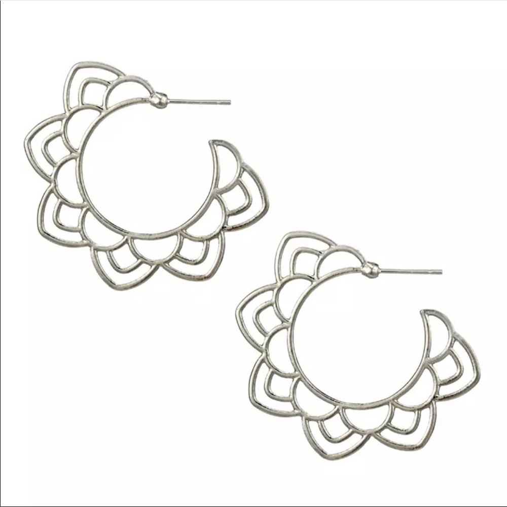 • Dahlia • Floral Hoop Statement Earrings - Picture 3 of 3